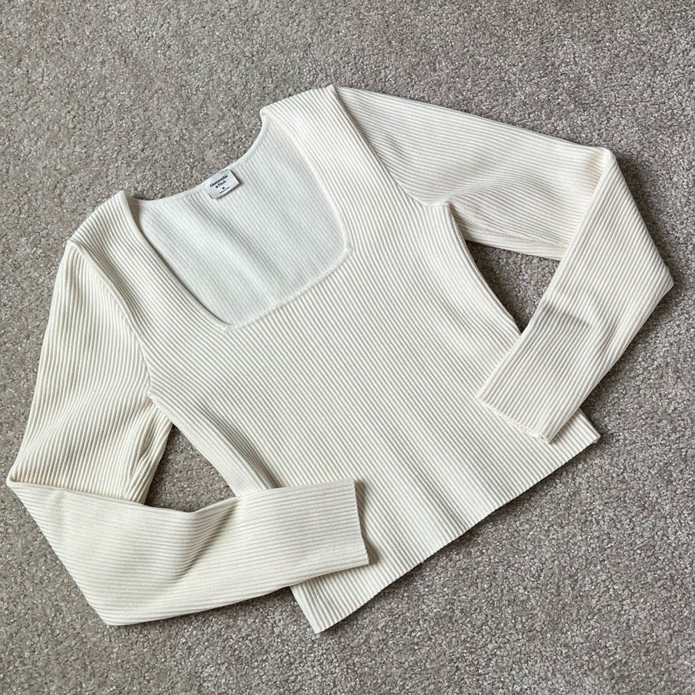 Abercrombie & Fitch Women’s Cream Ribbed Long Sleeve Ottoman Sweater Top Size M